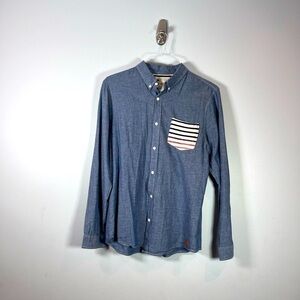 For the Native Youth Men’s Button up Cream  Stripe Pocket Size Large